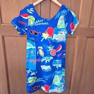 Pineapple Moon Hawaii Women's Short Dress Size L Blue Colorful